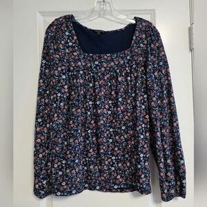 Lucky Brand Navy Blue Floral Blouse Size Medium